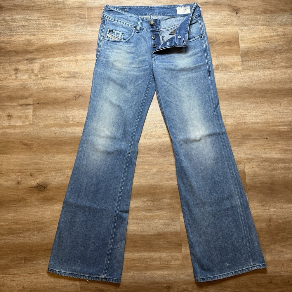 Diesel Vixy Jeans Women 25x32 Blue Flared Wide Leg Medium Wash Denim Hip Hop Y2K